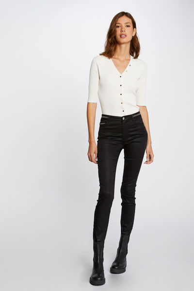 Slim trousers with wet effect black ladies'