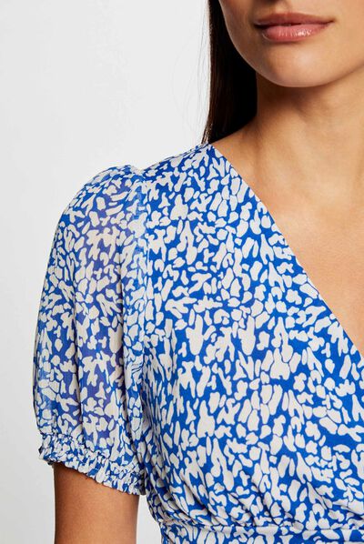 Short-sleeved t-shirt abstract print blue ladies'