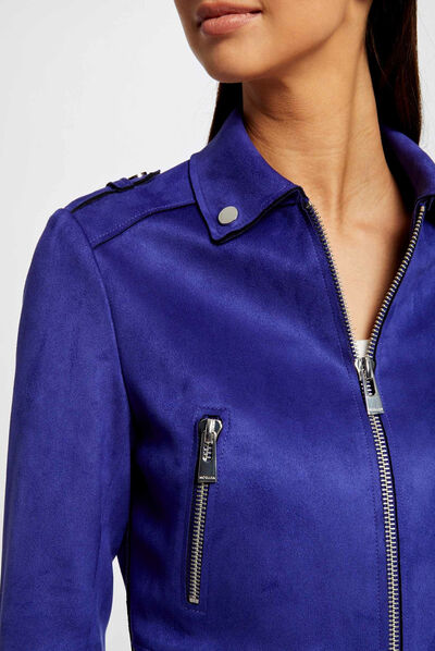 Straight jacket with suede effect mid blue ladies'