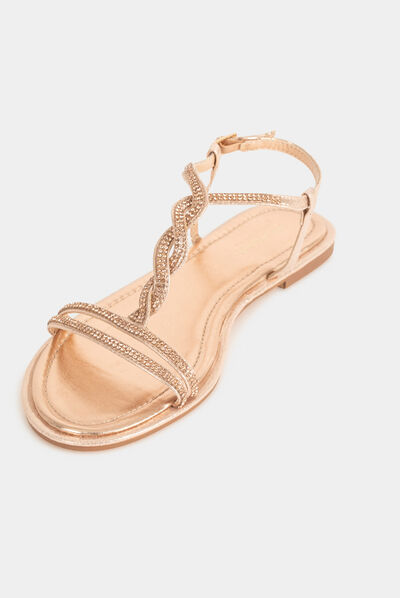 Flat gladiator sandals with rhinestones pink ladies'