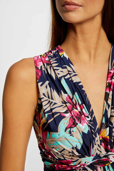 Printed vest top with wide straps navy ladies'