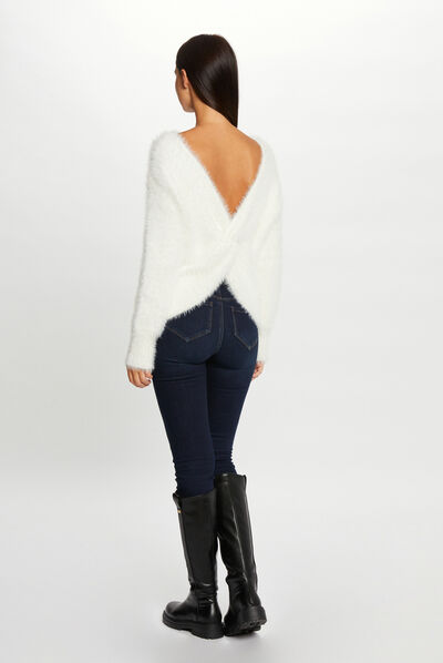 Long-sleeved jumper with open back ecru ladies'