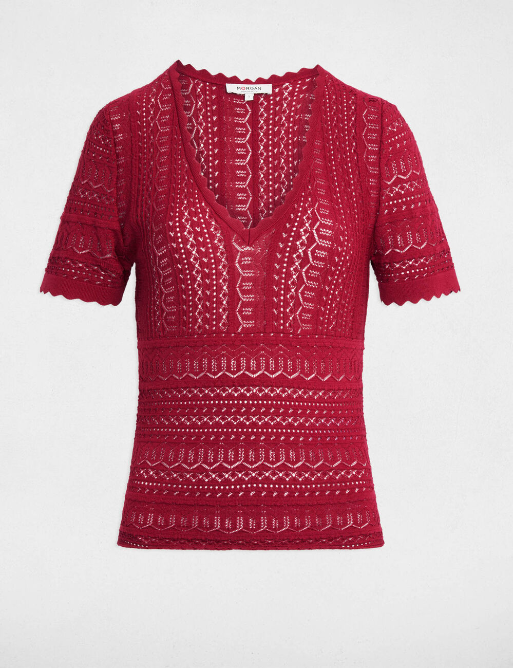 Short-sleeve lace top bordeaux women