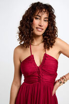 Robe midi droite satin rouge foncé femme
