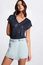 Low-waisted denim skort bleach denim women