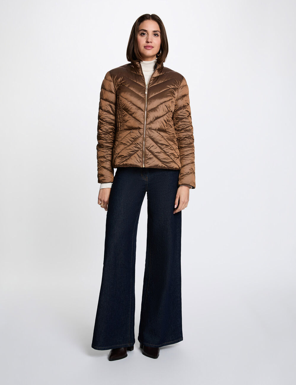Satin reversible puffer jacket bronze color women