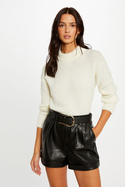 Long-sleeved jumper with high collar ivory ladies'