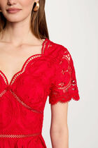 Robe courte patineuse brodée rouge femme
