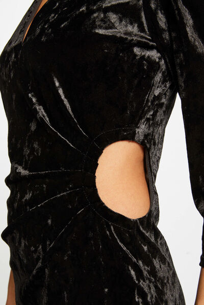Velvet straight dress with opening black ladies'