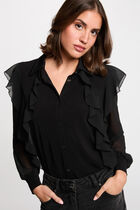 Buttoned voile t-shirt black women