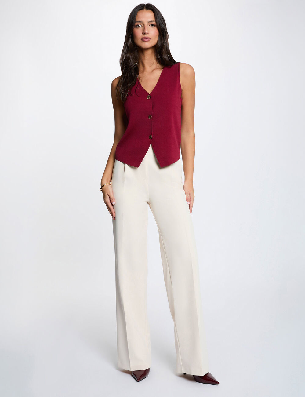 Sleeveless V-neck cardigan bordeaux women