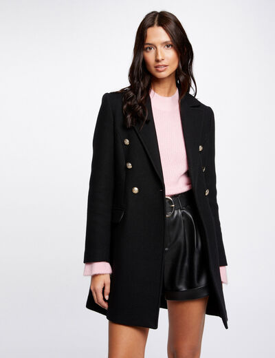 Waisted coat with buttons black ladies'