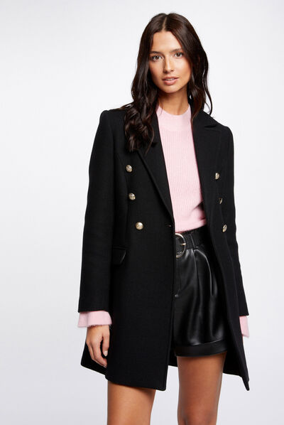Waisted coat with buttons black ladies'