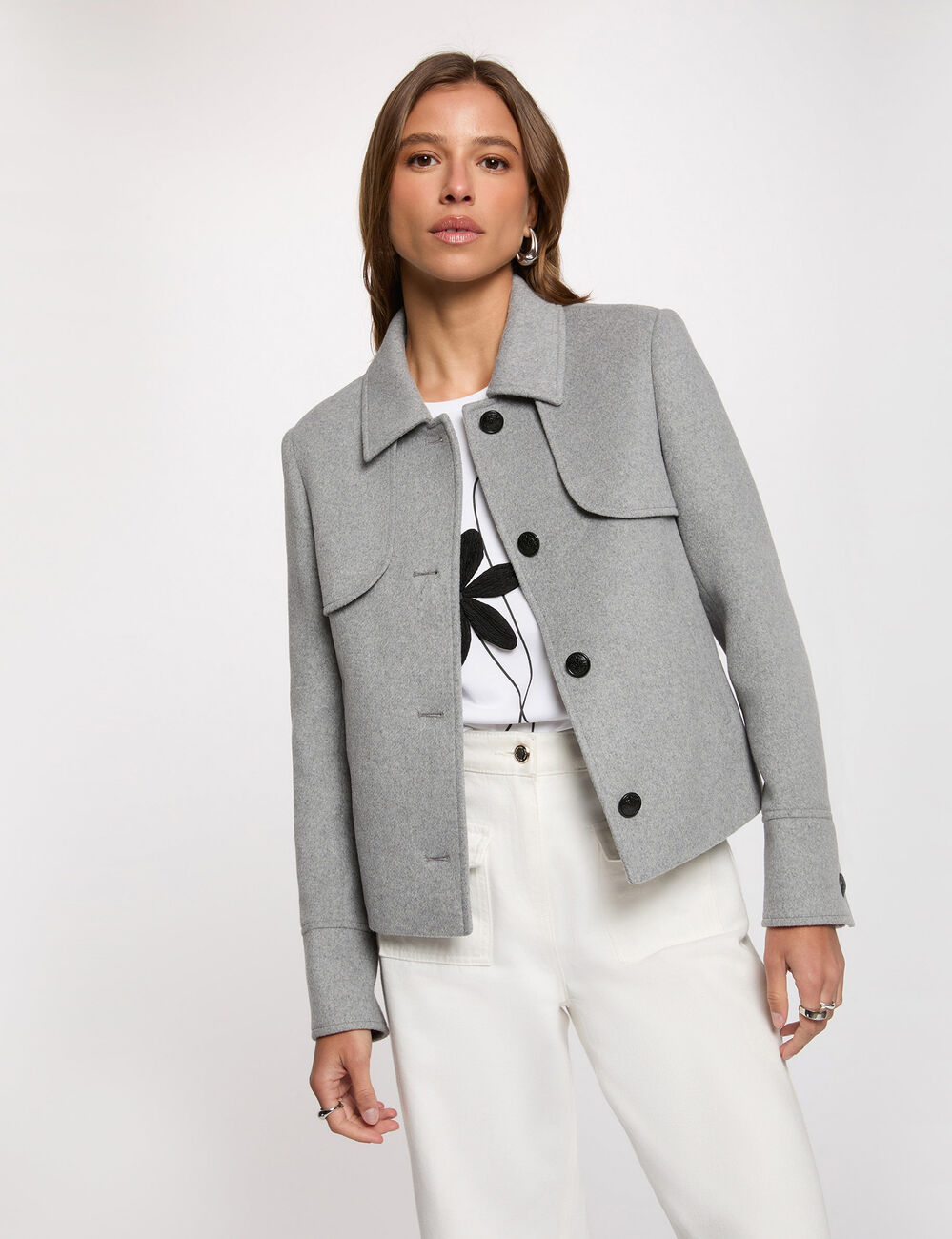 Fitted short coat mid-grey women