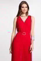 Combinaison ample à jambes plissées rouge femme