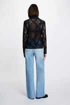 Lace shirt with a notched collar navy blue women