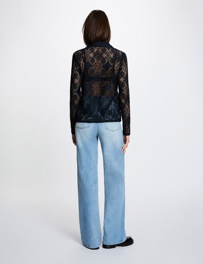 Lace shirt with a notched collar navy blue women