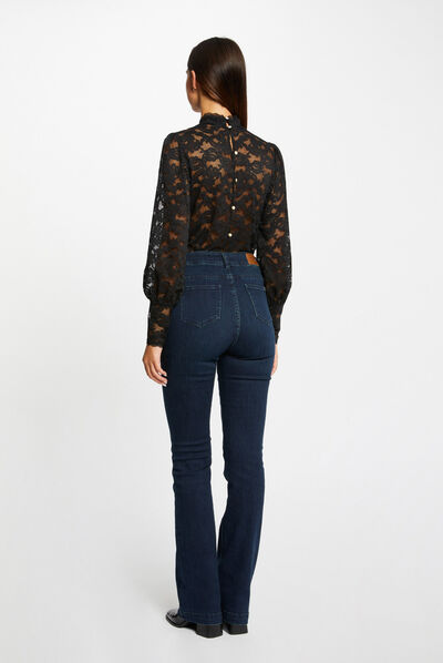Lace long-sleeved t-shirt black ladies'