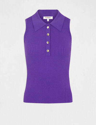 Sleeveless jumper vest top polo collar dark purple ladies'