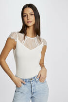 Short-sleeved t-shirt with lace ivory women