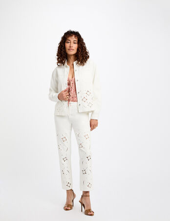 Embroidered denim jacket white women