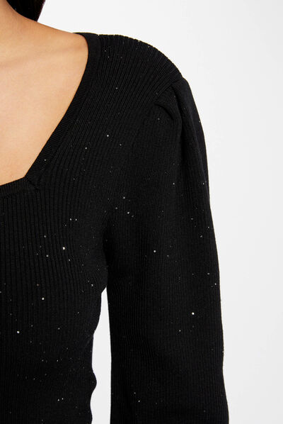 Long-sleeved jumper with sequins black ladies'