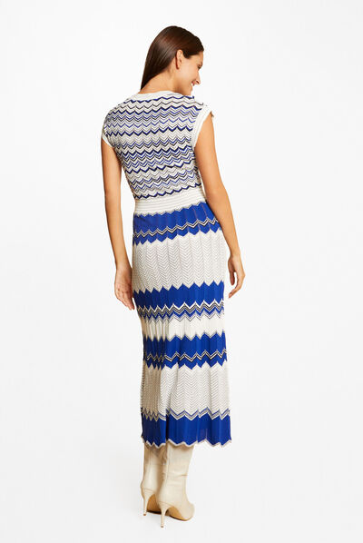 Maxi straight jumper dress chevron print mid blue ladies'