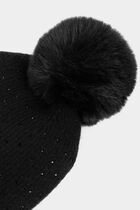 Bonnet avec strass et pompon noir femme