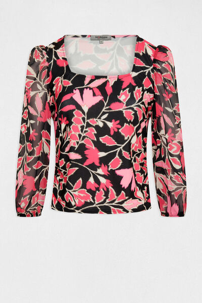 3/4-length sleeved t-shirt vegetal print multico ladies'