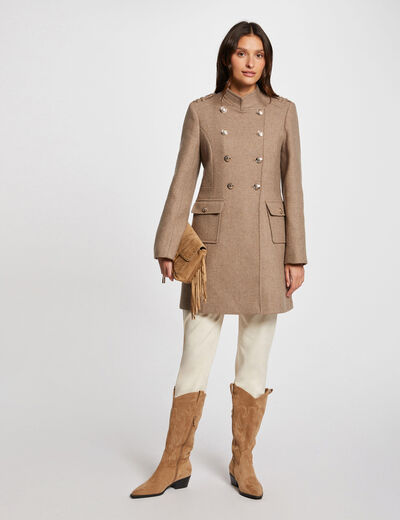 Long coat with buttons beige ladies'