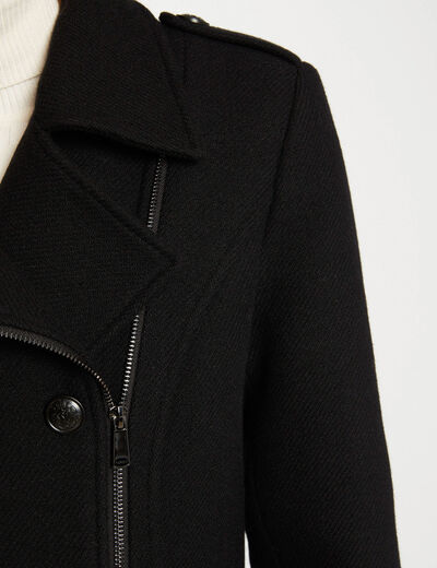 Zipped waisted coat with buttons black ladies'