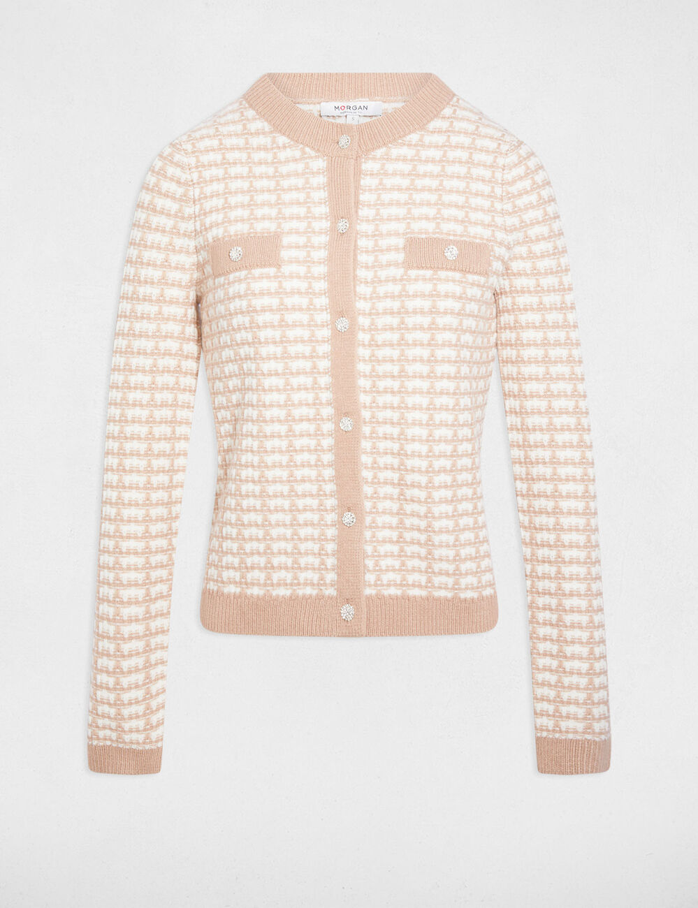 Fitted jacquard cardigan taupe women