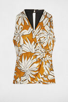 Top satiné col v jaune moutarde femme