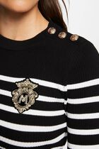 Pull manches longues à rayures noir femme