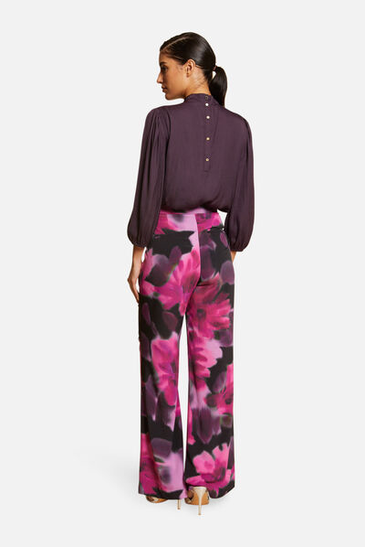 Satin blouse with 3/4-length sleeves plum ladies'
