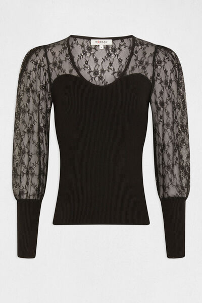 Jumper with laced long-sleeved black ladies'