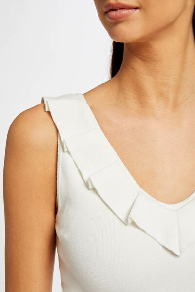 Jumper vest top collar with ruffles ecru ladies'