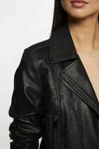 Faux leather straight zipped jacket black women