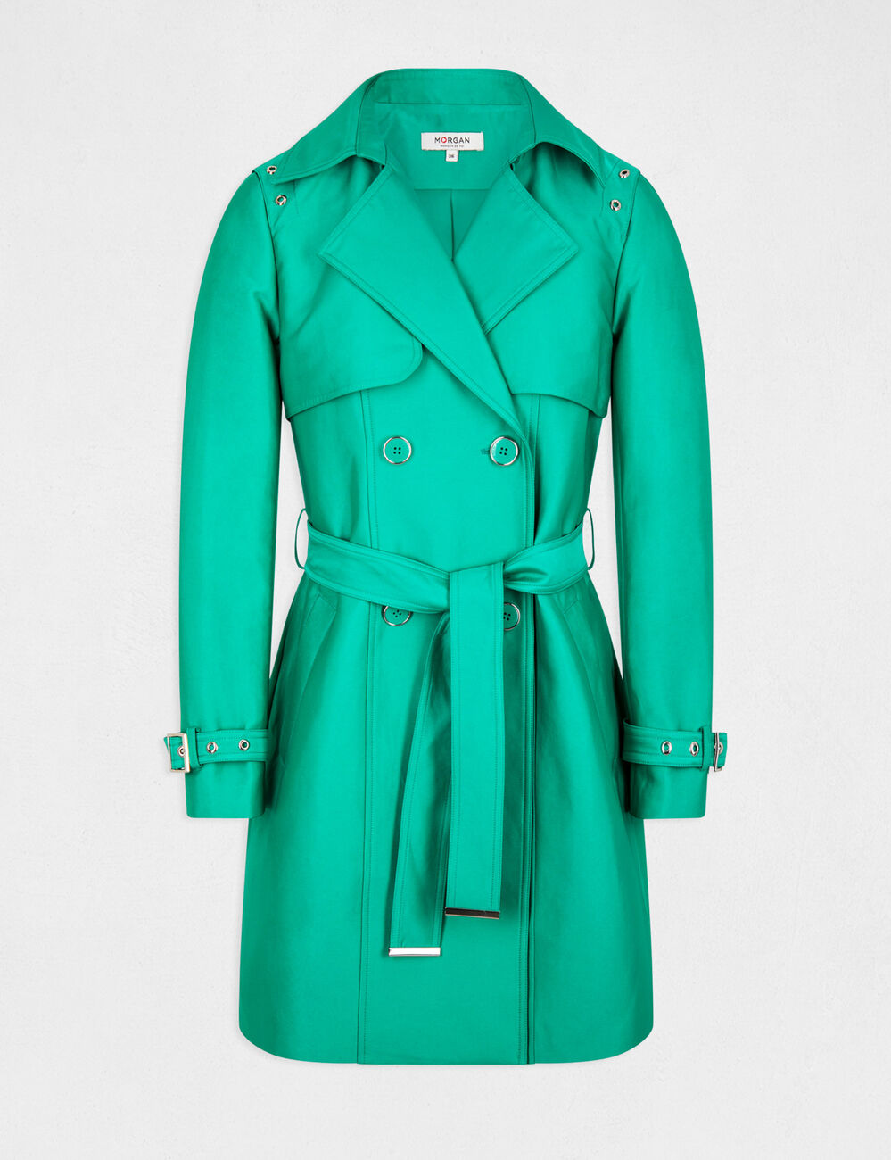 Straight belted trenchcoat green women