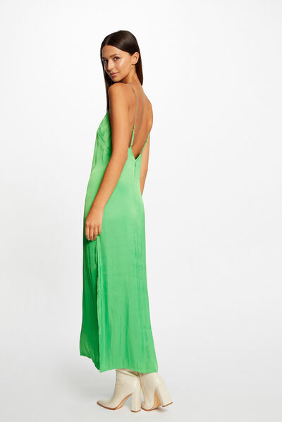 Maxi A-line satin dress with slit light green ladies'