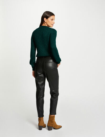 Cropped slim faux leather trousers black ladies'