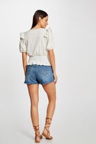 Embroidered short-sleeved t-shirt ecru women