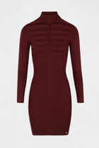 Knitted fitted dress with turtleneck dark purple women