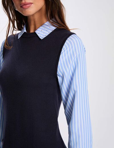 Fitted short knit dress navy blue women