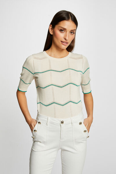Short-sleeved jumper with stripes mid-green ladies'