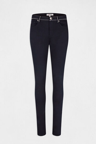 Slim trousers with studs navy ladies'