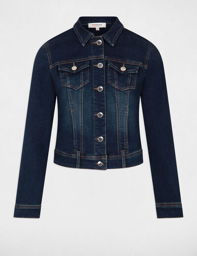 Straight buttoned denim jacket raw denim women