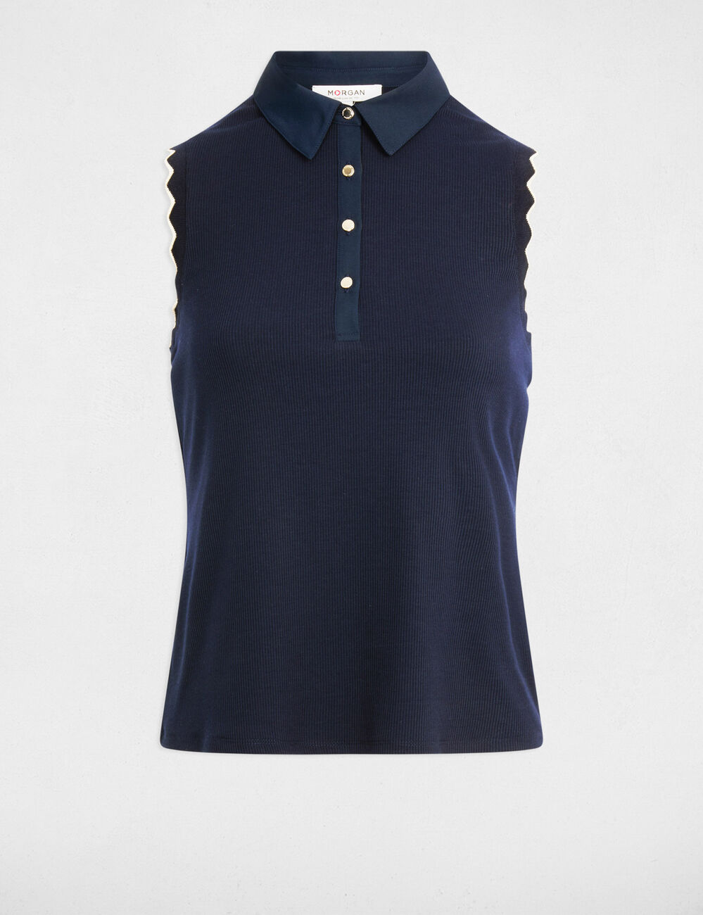 Sleeveless top with a lapel collar navy blue women