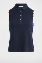 Sleeveless top with a lapel collar navy blue women