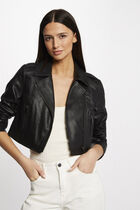 Faux leather straight zipped jacket black women
